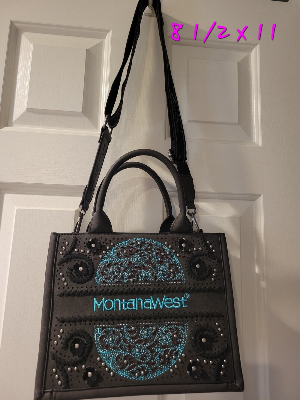 Montana West Black Satchel/purse with Turquoise Embroidery - Picture 1 of 3
